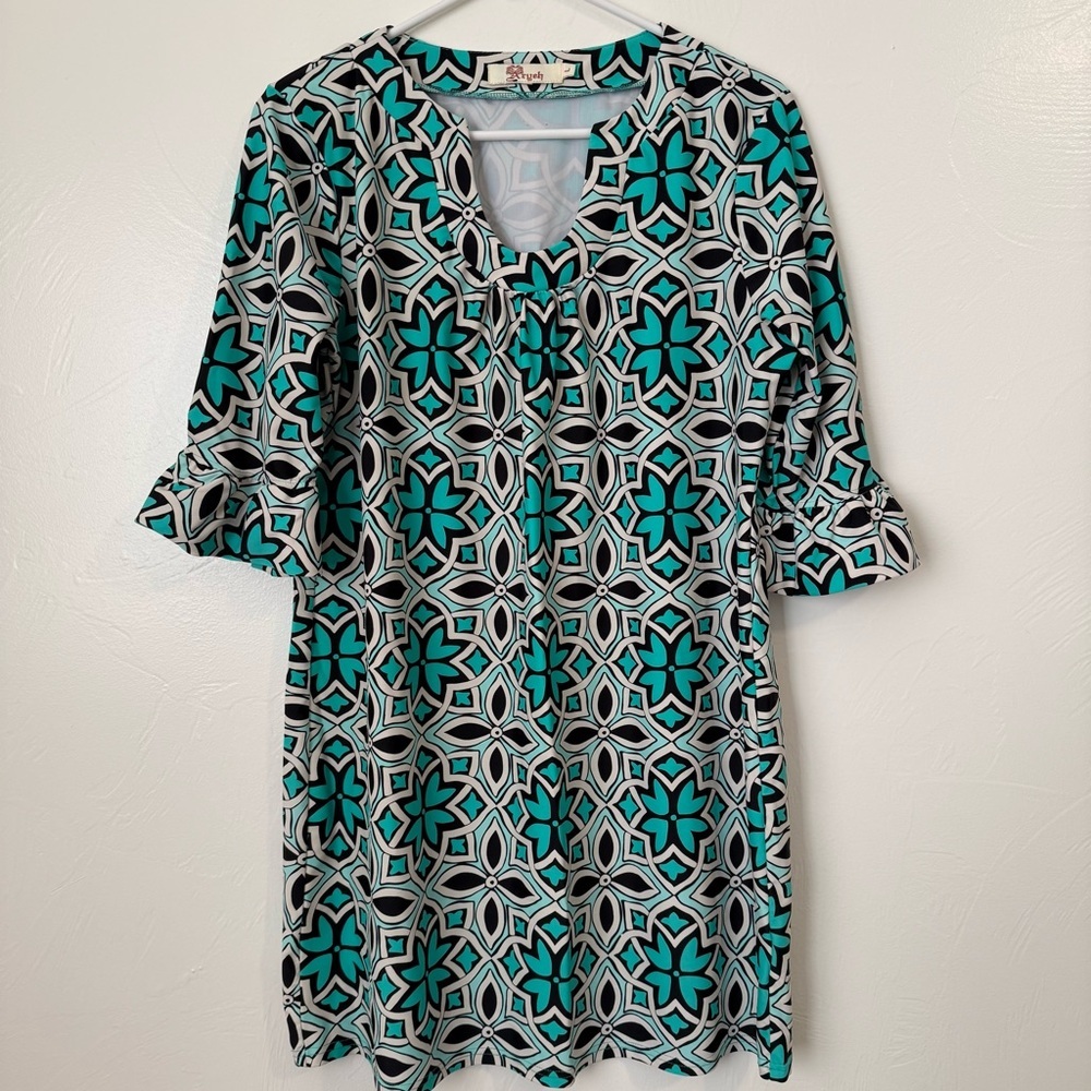 Aryeh Anthropologie Mandala Print 3/4 Sleeve Shift Dress Size Large
